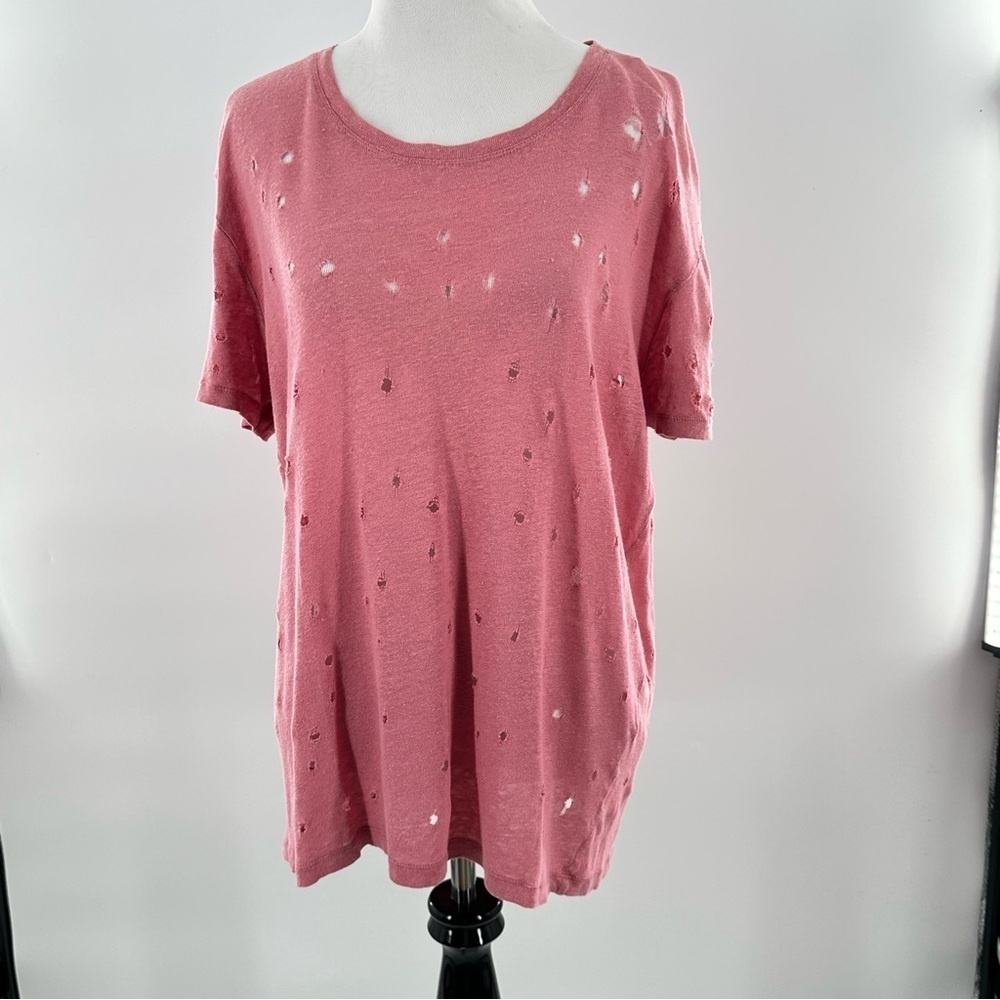 IRO womens T-shirt size M pink mauve distressed lightweight 100% linen - Picture 10 of 15